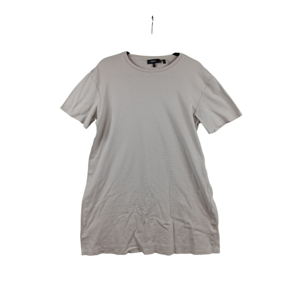 Theory Women's Beige Striped T Shirt Dress Size Medium Casual Everyday